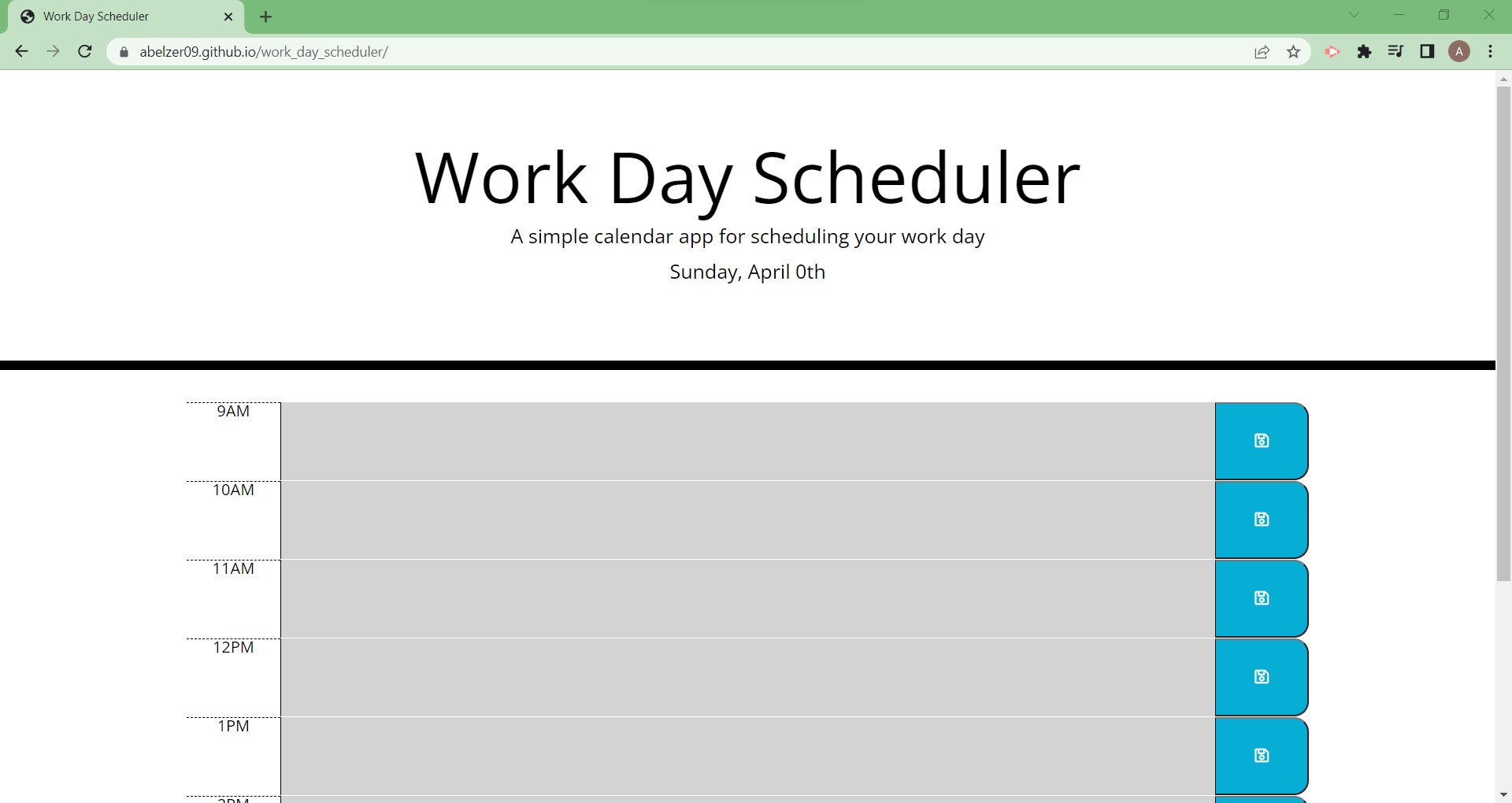 Screenshot of work day scheduler.